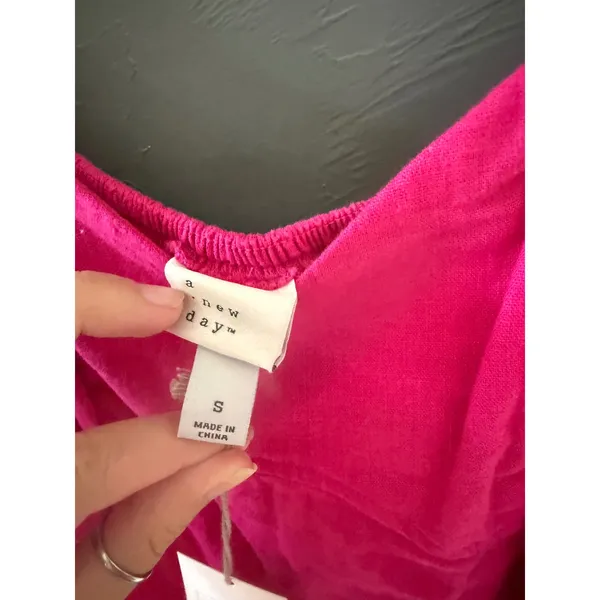 A New Day‎ Womens Hot Pink Linen Blend Puff Sleeve Mini Dress Size S NWT - Image 6