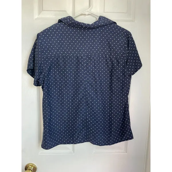 Vtg Willow Ridge Top Womens Size L Silk Button Navy polk dot Boxy Mom 90s - Image 3