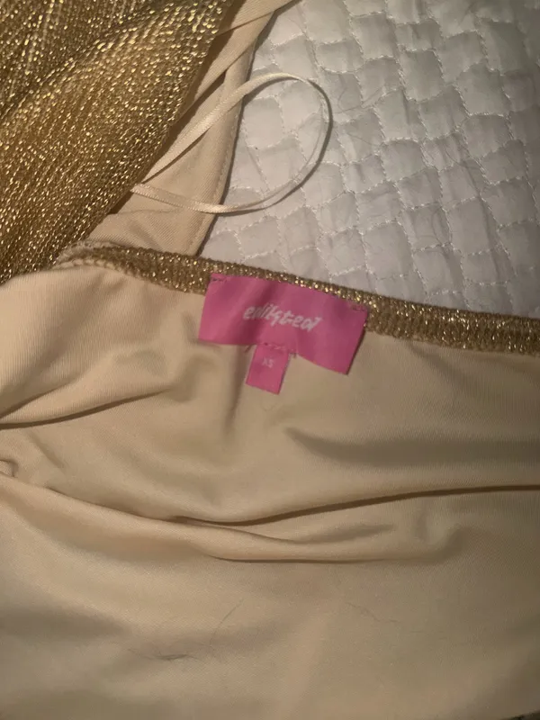 edikted Gold Shimmer Halter Cowl Neck Backless Top XS - Image 4