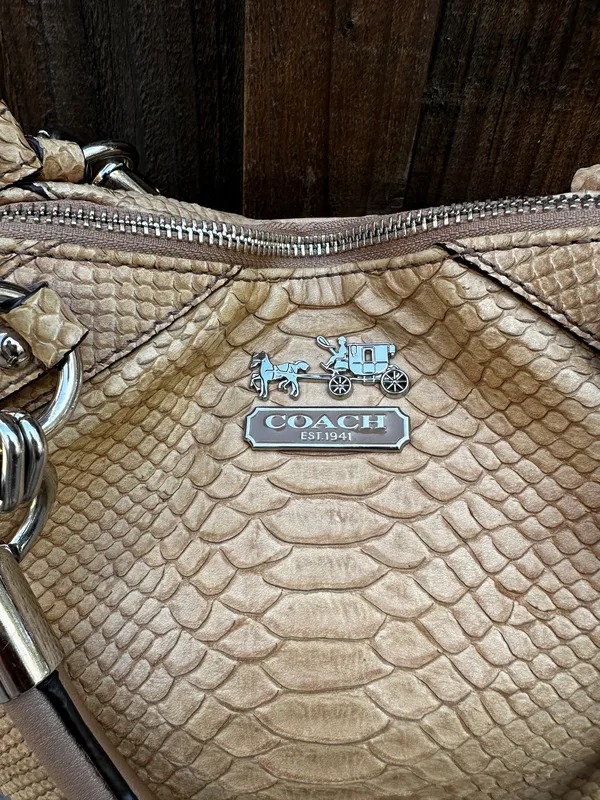 Y2K Coach Madison Kristin Satchel Tan Python Embossed Leather Silver Chain - Image 8