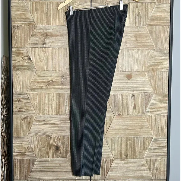 Elle Pinstripe Dress Pants Black & White Slim Fit Pull On - Size M - Image 3