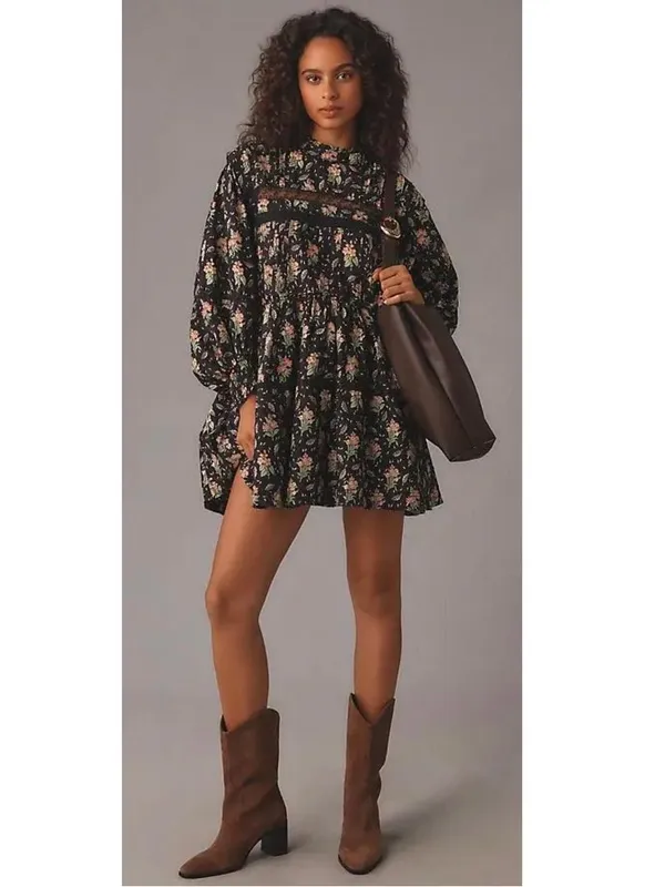 Anthropologie Pilcro Swing Mini Dress Womens Large Black Floral NWT Lace - Image 15