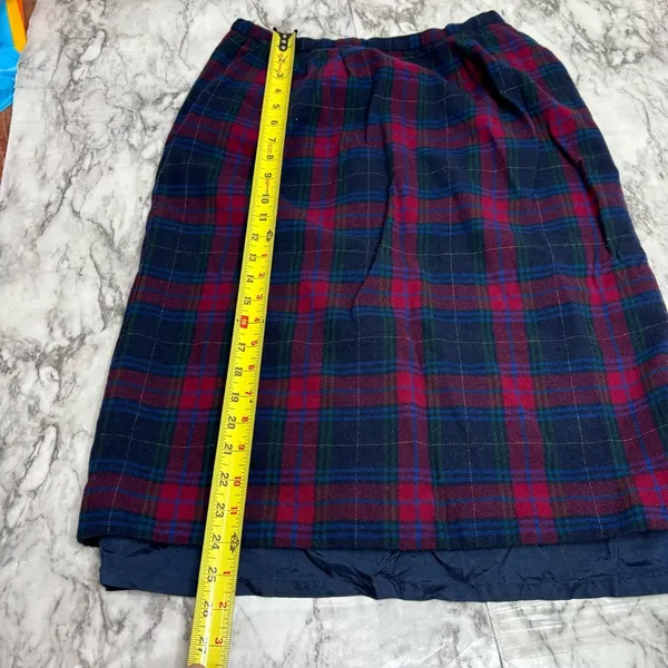Pendleton vintage plaid Skirt pure Wool navy red blue 26 waist Flaw- liner - Image 8