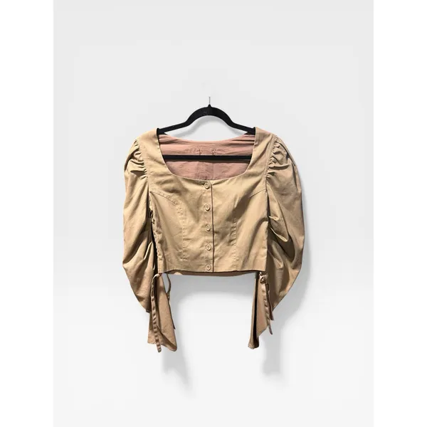 Revolve Lovers and Friends Crop Top Khaki Ruched Puff Sleeve Regencycore Small - Image 7