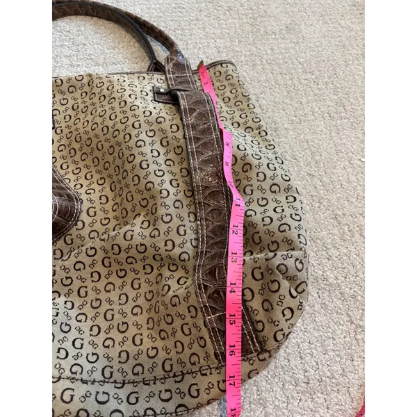 Guess Tote Bag Womens Large Brown‎ Monogram Canvas Croc Embossed Y2K Style - Image 8