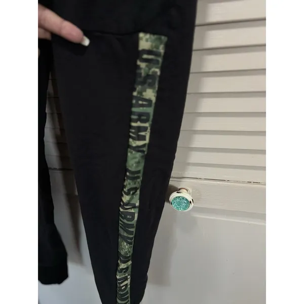 Army Military Jogger Sweatpants Blk/Camo Elastic Tie Waist‎ Sz M Pockets Logo - Image 4