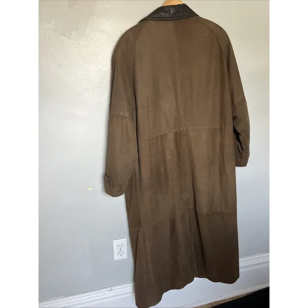 Vintage Verducci Ital Brown Leather Suede Trench Coat With Slit In Back SZ Small - Image 7