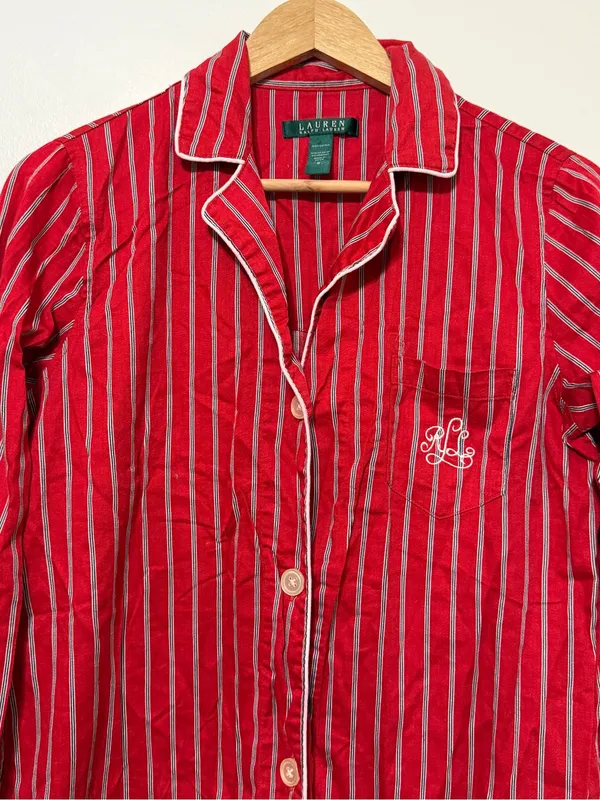 Ralph Lauren Striped Pajama Button Shirt Dress Size Small Red Christmas Holidays - Image 4