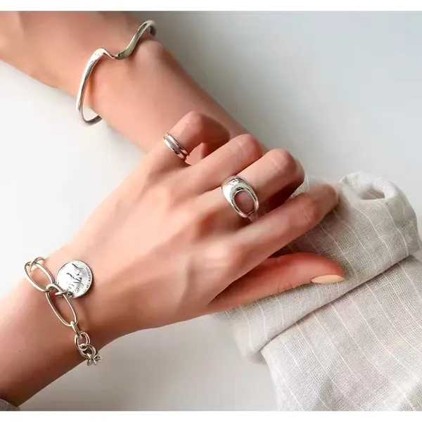 Boutique NEW‎ UNIQUE SILVER ABSTRACT RING, OPEN RING, SILVER ADJUSTABLE RING, UNISEX RING - Image 3