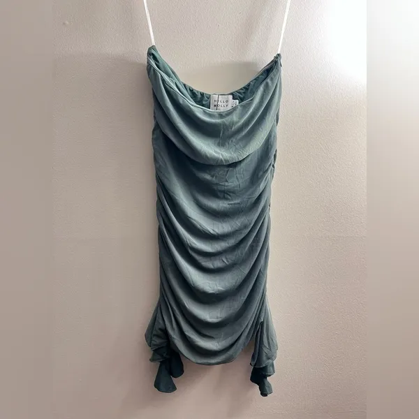 Hello Molly Sweet Blissful Mini Dress Green ruched bodycone XL - Image 4