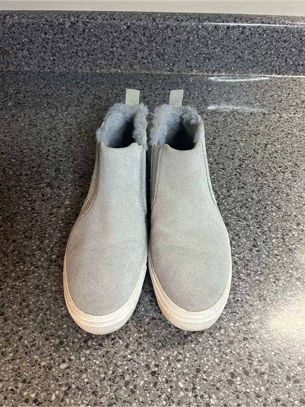 Toms Gray Suede Faux Fur Slip-On Ankle Booties - Image 4
