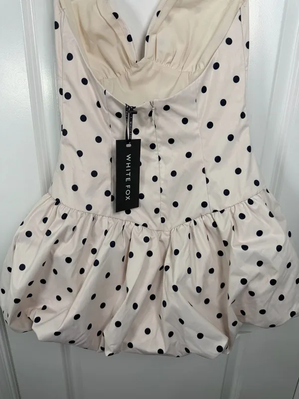 White Fox The Moment I Met You Mini Dress Cream Black Polka Dot XS - Image 9