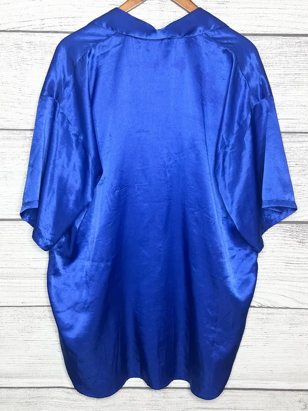 Vintage Victoria's Secret Gold Label Royal Blue Satin Button-Up Nightgown Small - Image 7
