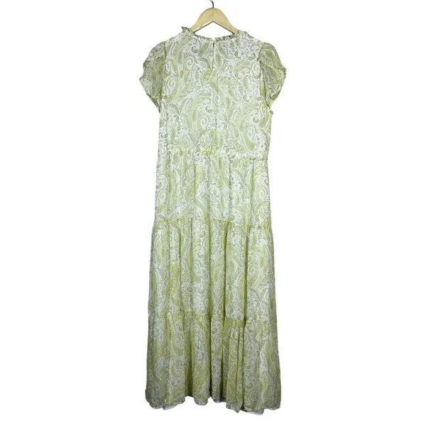 Lucky Brand Ariel Tiered Paisley Maxi Dress Yellow Boho Flutter Sleeve Size S - Image 6