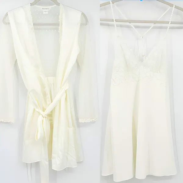 Flora Nikrooz Womens Coquette Bridal Sleep Charmeuse Robe & Slip Dress Set Small - Image 3