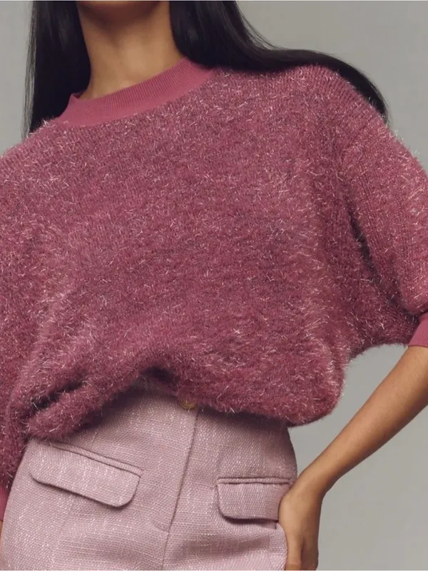 NWT Anthropologie Maeve Violetta Tinsel Keyhole Pink Sparkle Sweater - Image 2