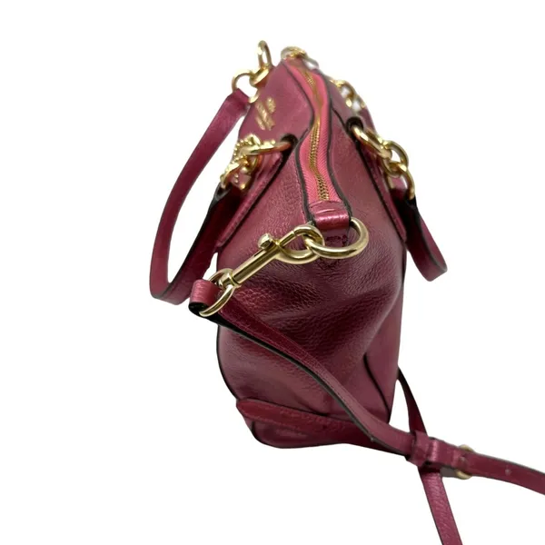 Coach Pebbled Leather Satchel Crossbody Bag Metallic Burgundy Gold Hardware - Image 10