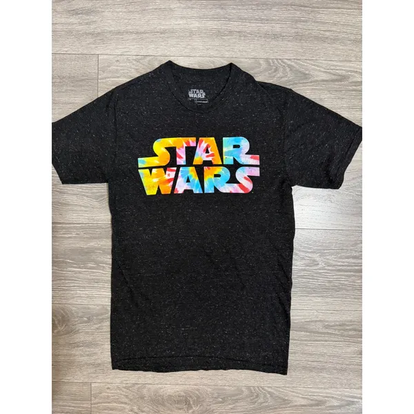 Star Wars Fifth Sun Womens Tee Small Charcoal Heather Rainbow Tie Dye Logo - Image 9