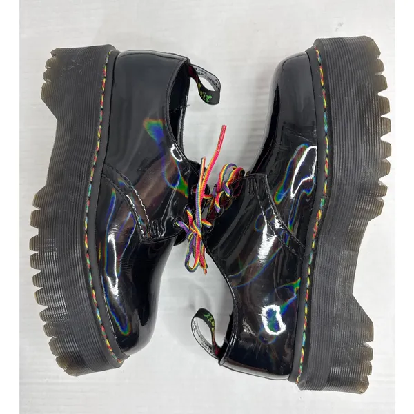Dr. Martens 1461 Quad Rainbow Patent Platform Shoes black size 7 ladies 6 Men - Image 7