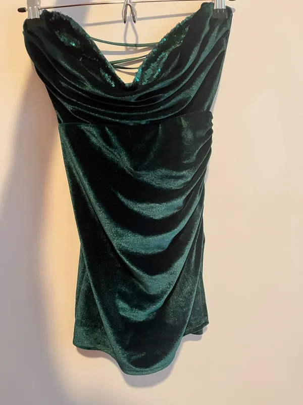 Lucy In the Sky Strapless Velvet Sequin Green Mini Dress - Image 2