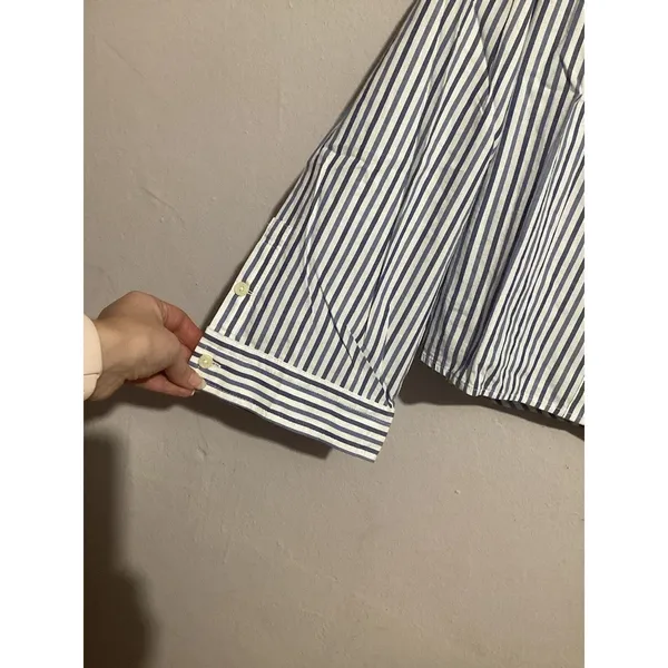 Everlane Womens Size M Blue White Striped Button Crop Cotton Woven PJ Top - Image 6
