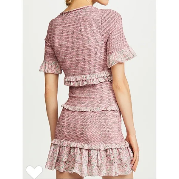 LoveShackFancy Aveline Pink Floral Ruched Ruffle Mini Dress - Image 7