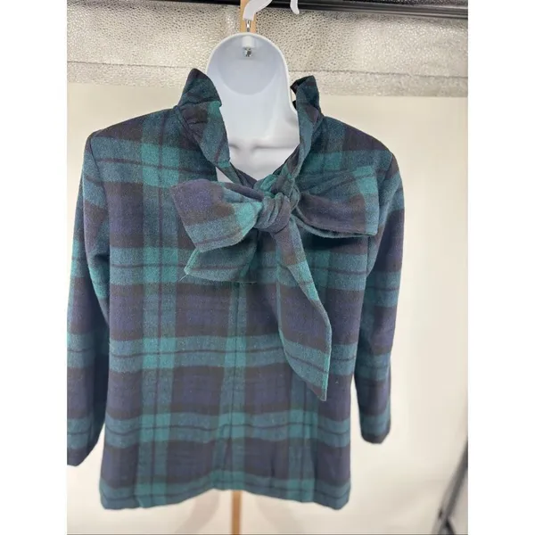 Tuckernuck Blackwatch Plaid Faye Blouse S Top Ruffle Collar Bow Wool Blend - Image 14