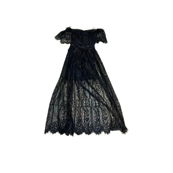 HYFVE NEW Women Black Large Off the Shoulder Lace Dress Whimsigoth Coquette Chic - Image 4