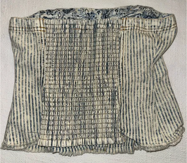 Anthropologie BUTTONDOWN STRIPE DENIM PEPLUM CORSET by PILCRO - Image 4