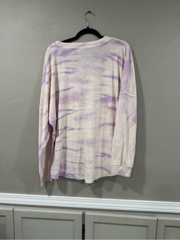PINK Victoria's Secret Lavender Tie-Dye V-Neck Long Sleeve Terry Cloth Sweatshir - Image 4