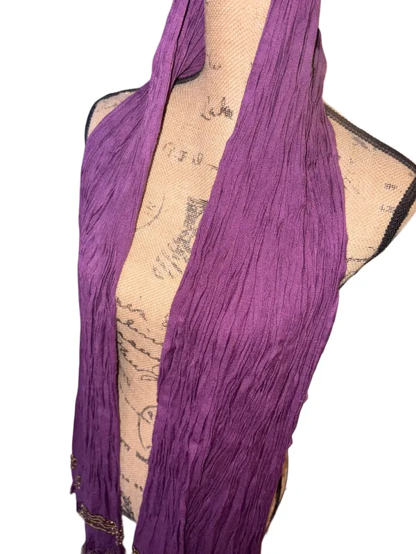 World Market Purple Fringe Scarf with Gold Detailing - Image 3
