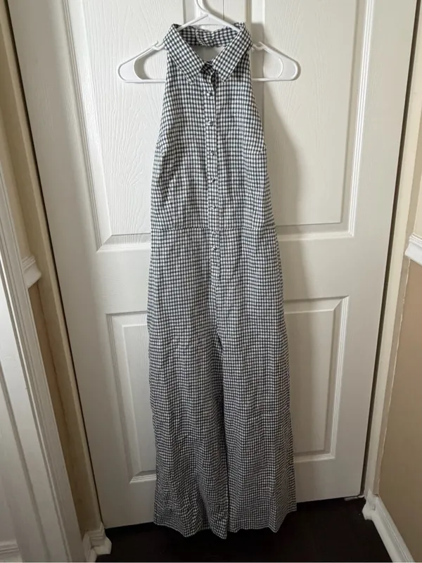 Reformation Ryan Linen Jumpsuit Sz 8 Gingham Causal Spring/Summer Halter Neck S - Image 5