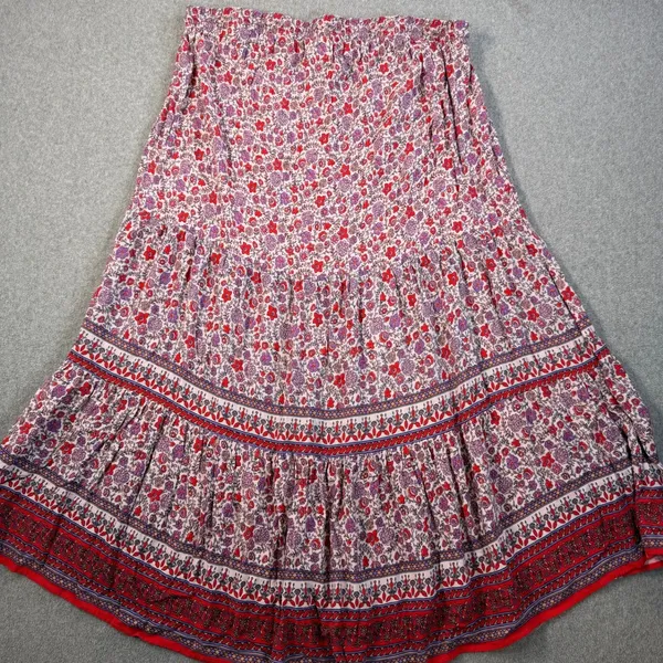 Knox Rose Women's XL Floral Maxi Skirt Elastic Waist Boho Purple Red - Image 8