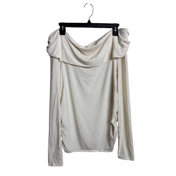 Reformation Florentina Knit Top Horchata Off Shoulder Long Sleeve size XL Cream - Image 3