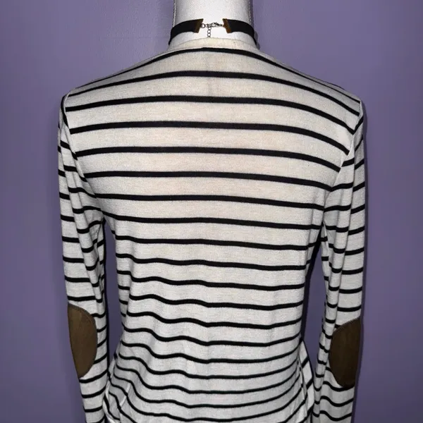 Poof! Striped Cream and Black Cardigan with Elbow Patches - Image 13