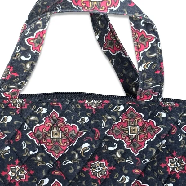 Quilted Cotton Mini Tote Bag Black Red Medallion Zip Top Boho Travel Purse - Image 4