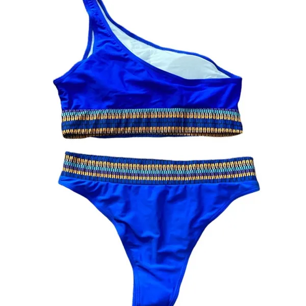 One Shoulder Feminine Boho-Chic 2-Piece Bikini Swimsuit Med Vacation Beach‎ - Image 4