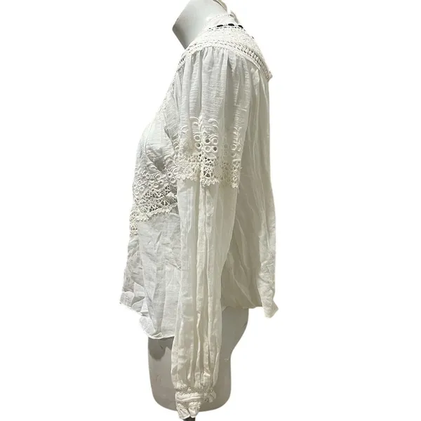 Free People Abigail Victorian Eyelet Top Ivory Blouse Size M - Image 3
