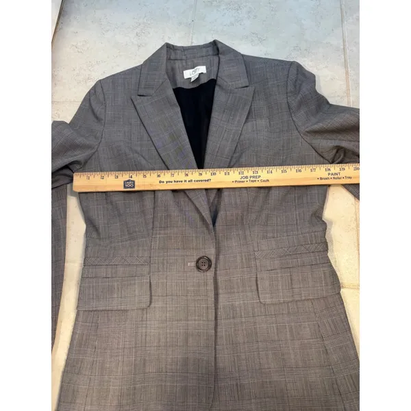 LOFT Glen Plaid One-Button Blazer‎ Gray Workwear Jacket Size 8 - Image 7