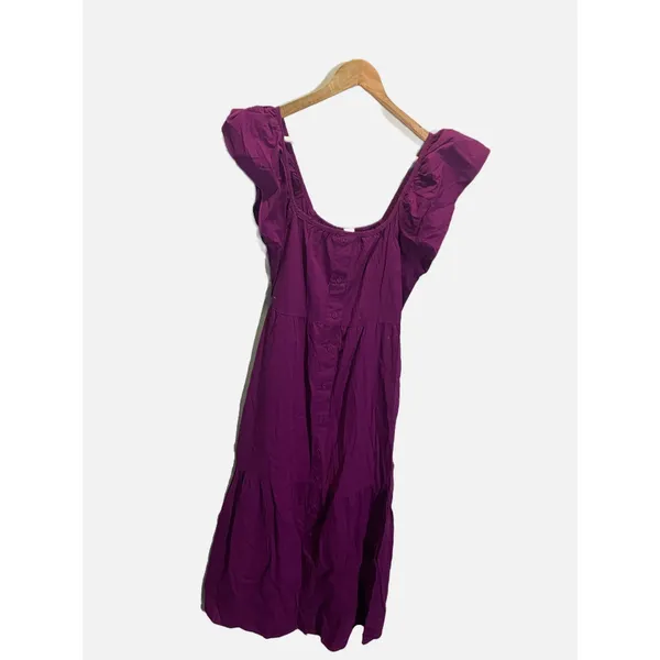 Amadi‎ Tiered Midi Dress Womens M Purple Ruffle Sleeve Button Front Cottagecore - Image 2