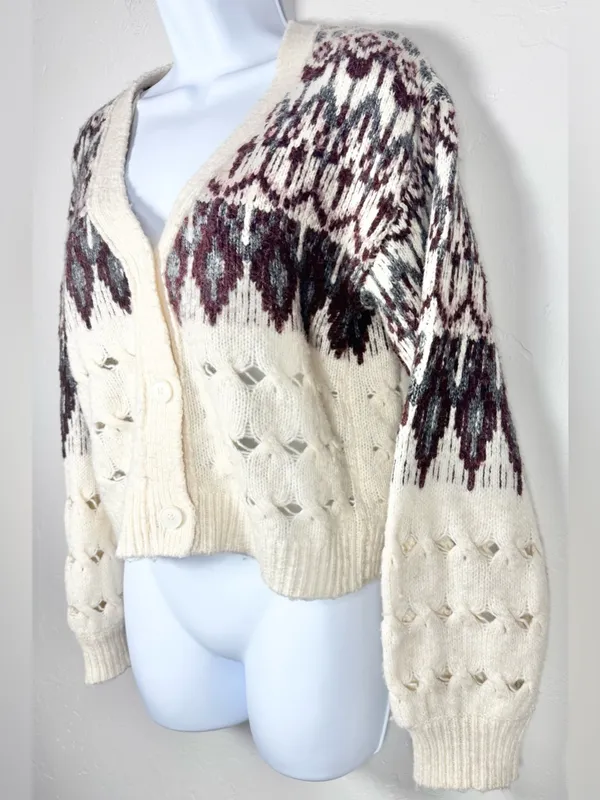 Steve Madden - Irisa Fair Isle Cable Knit Cardigan Size XS - Image 5