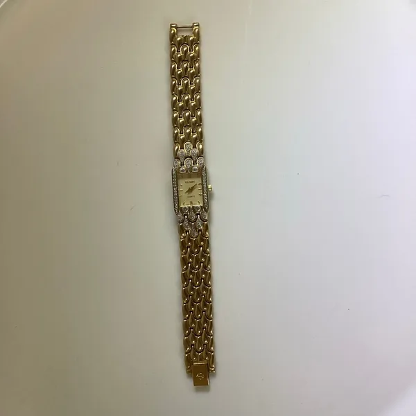 Vintage ELGIN Gold Tone & Rhinestones Bracelet Watch - Image 7