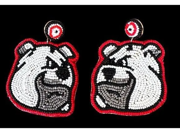 Bulldog Earrings UGA Dawgs University of Georgia Beaded Dangle Post New … - Image 2
