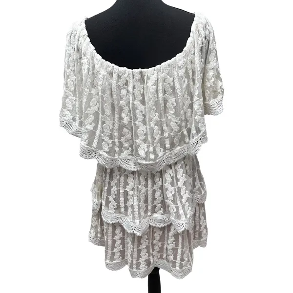 Show Me Your Mumu Ivory Lace Champagne Ruffle BOHO Dress Wedding Cap Sleeve SZ L - Image 3