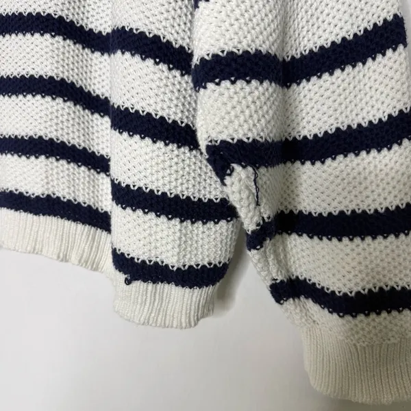 Aerie Ivy Polo Sweater XL Navy White Striped Cotton Knit Oversized - Image 4