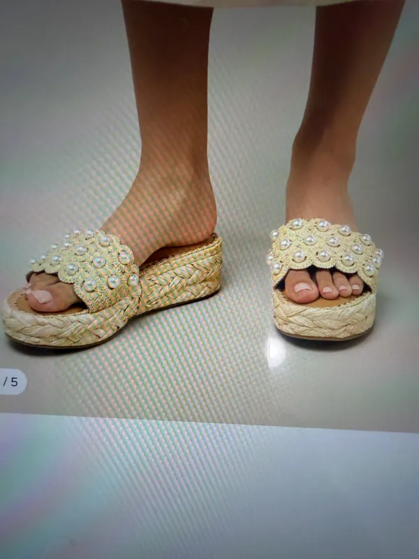 Dolce Vita caper pearl light nature raffia platform slide sandals - Image 9