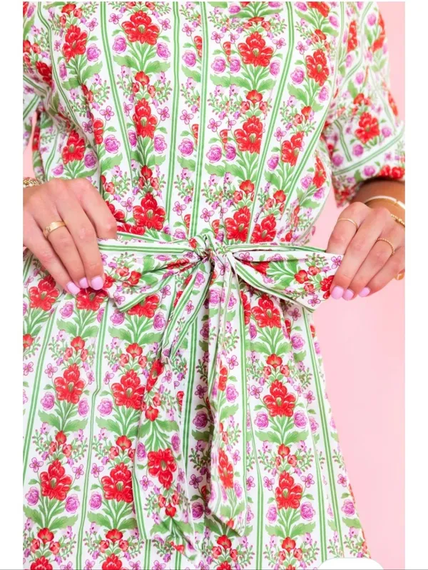 Mod’s Mahal Women’s Midi Shirt Dress English Garden Size XS Pink Green Floral - Image 3