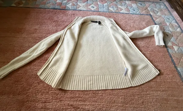 Lord & Taylor Washable 2-Ply Cashmere Full Zip Sweater Petite M Cream - Image 8