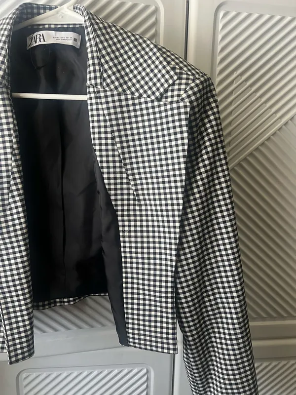 ZARA Black and White Houndstooth Cropped Blazer - Image 6