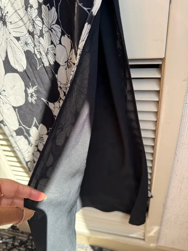 Vintage Y2K silk Express Black Slip Skirt with White Floral Print XS - Image 5